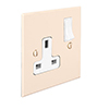 1 Gang Plug Socket Plain Ivory Bevelled Plate, White Switch