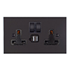 13 Amp 2 Gang Plug Socket Dual USB Port Beeswax Bevelled Plate, Black Switches