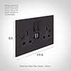 13 Amp 2 Gang Plug Socket Dual USB Port Beeswax Bevelled Plate, Black Switches