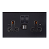 13amp 2 Gang Plug Socket Dual USB Port Matt Black Bevelled Plate, Black Switches