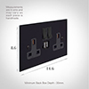 13amp 2 Gang Plug Socket Dual USB Port Matt Black Bevelled Plate, Black Switches