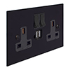 13amp 2 Gang Plug Socket Dual USB Port Matt Black Bevelled Plate, Black Switches