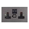 13 Amp 2 Gang Plug Socket Dual USB Port Polished Bevelled Plate, Black Switches