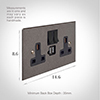 13 Amp 2 Gang Plug Socket Dual USB Port Polished Bevelled Plate, Black Switches