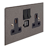 13 Amp 2 Gang Plug Socket Dual USB Port Polished Bevelled Plate, Black Switches