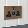 13 Amp 2 Gang Plug Socket Dual USB Port Antiqued Brass Bevelled Plate, Brass Switches