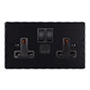 13amp 2 Gang Plug Socket USB-A/C Port Matt Black Hammered