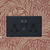 13amp 2 Gang Socket USB-A/C Port in Matt Black, Hammered, Black Switches