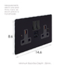 13amp 2 Gang Socket USB-A/C Port in Matt Black, Hammered, Black Switches