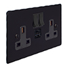 13amp 2 Gang Plug Socket USB-A/C Port Matt Black Hammered