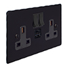 13amp 2 Gang Socket USB-A/C Port in Matt Black, Hammered, Black Switches