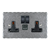 13amp 2 Gang Plug Socket USB-A/C Port Polished Hammered