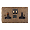 13amp 2 Gang Plug Socket USB-A/C Port Antiqued Brass Hammered