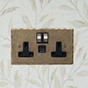 13amp 2 Gang Plug Socket USB-A/C Port Antiqued Brass Hammered