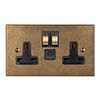 13amp 2 Gang Plug Socket USB-A/C Port Antiqued Brass Bevelled