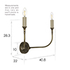 Mayfield 2 Arm Wall Light in Antiqued Brass