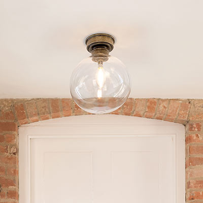 Holborn Flush Ceiling Light in Antiqued Brass