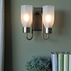 Double Morston Wall Light, Frosted Glass, in Antiqued Brass