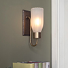 Morston Single Fluted Wall Light, Frosted Glass, in Antiqued Brass, 