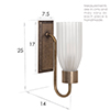 Single Morston Wall Light, Fluted Frosted Glass, in Antiqued Brass