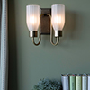 Morston Double Fluted Wall Light, Frosted Glass, in Antiqued Brass