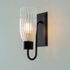 Single Morston Light in Matt Black, Fluted Glass