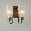 Double Morston Light, Antiqued Brass, Fluted Glass