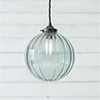 Fulbourn Greeny Blue Glass Pendant in Matt Black