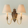 Double Hambleton Wall Light in Antiqued Brass