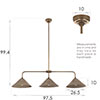 Wellesley Triple Bar Pendant in Antiqued Brass