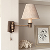 Hanson Library Wall Light with Pull Cord in Antiqued Brass