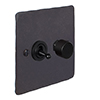 2 Gang Black Dolly/Rotary Dimmer Switch Beeswax Hammered Plate