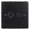 2 Gang Black Dolly/Rotary Dimmer Switch Matt Black Hammered Plate