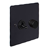 2 Gang Black Dolly/Rotary Dimmer Switch Matt Black Hammered Plate