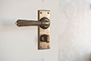 Bromley Handle, Ripley Privacy Plate, Antiqued Brass