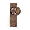 Reeded Door Knob, Ripley Plain Plate, Antiqued Brass