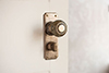 Reeded Door Knob, Ilkley Privacy Plate, Antiqued Brass