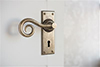 Curled Handle, Ripley Keyhole Plate, Antiqued Brass
