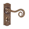 Curled Handle, Nowton Privacy Plate, Antiqued Brass