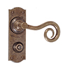 Curled Handle, Nowton Privacy Plate, Antiqued Brass