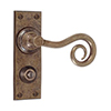 Curled Handle, Ripley Privacy Plate, Antiqued Brass