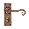 Scrolled Handle, Bristol Privacy Plate, Antiqued Brass