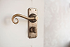 Scrolled Handle, Ilkley Privacy Plate, Antiqued Brass