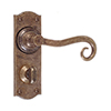 Scrolled Handle, Nowton Privacy Plate, Antiqued Brass