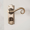 Scrolled Handle, Nowton Privacy Plate, Antiqued Brass