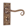 Scrolled Handle, Ripley Privacy Plate, Antiqued Brass
