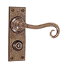 Scrolled Handle, Ripley Privacy Plate, Antiqued Brass