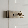 Rim Lock (Left) with Mews Handle, Antiqued Brass