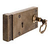 Rim Lock (Left) with Mews Handle, Antiqued Brass