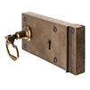 Rim Lock (Right) with Mews Handle, Antiqued Brass